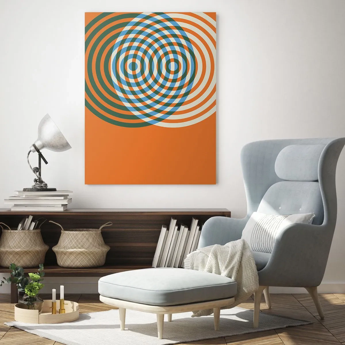 Impression sur verre - Image sur verre - Cercles concentriques sur fond orange - 80x120cm - Variation circulaire abstraite - Décoration murale moderne pour le salon et la chambre ARTTOR