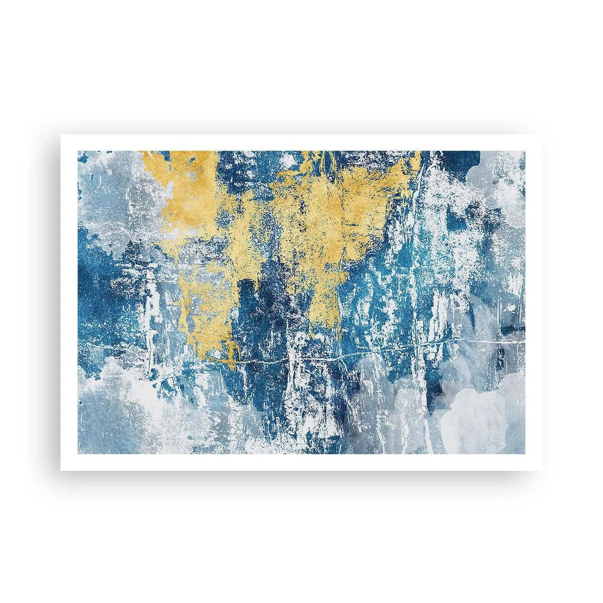 Affiche - Poster - Abstraction dans les tons de bleu et de jaune - 100x70cm - Abstraction du temps - Décoration murale moderne pour le salon et la chambre ARTTOR