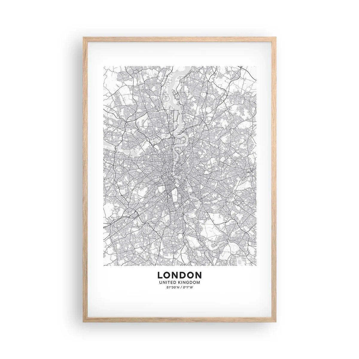 Affiche dans un chêne clair - Poster - Carte du labyrinthe londonien - 61x91 cm