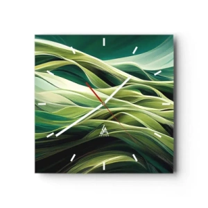 Horloge murale - Pendule murale - Lignes dynamiques dans des tons de vert - 30x30cm - Jeu de vert abstrait - Décoration murale moderne pour le salon et la chambre ARTTOR