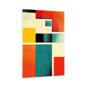 Impression sur verre - Image sur verre - Abstraction géométrique avec des rectangles et des carrés colorés - 80x120cm - Abstraction géométrique – bonne énergie - Décoration murale moderne pour le salon et la chambre ARTTOR