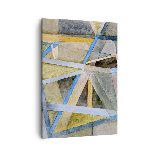 Impression sur toile - Image sur toile - Composition géométrique avec des lignes claires et bleues - 50x70cm - Tout droit ou en diagonale ? - Décoration murale moderne pour le salon et la chambre ARTTOR