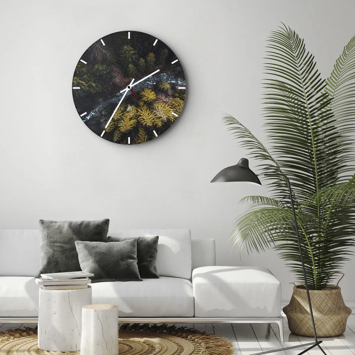 Horloge murale - Pendule murale - Vue d'en haut de la forêt et d'un ruisseau parmi les conifères - 30x30cm - De plus en plus vite - Décoration murale moderne pour le salon, la cuisine et la chambre ARTTOR