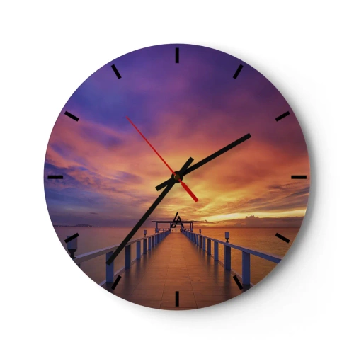 Horloge murale - Pendule murale - Une jetée au bord de la mer au coucher du soleil aux couleurs chaudes - 30x30cm - Sans fin - Décoration murale moderne pour le salon, la cuisine et la chambre ARTTOR