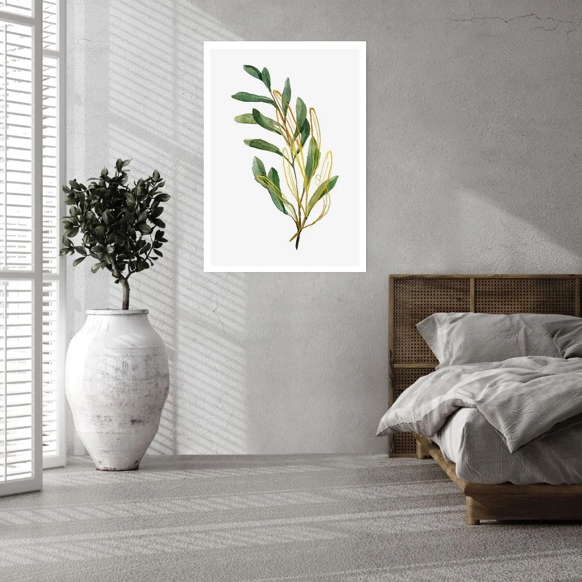 Affiche - Poster - Branche aquarelle aux délicats accents dorés - 50x70cm - Tout ce qui est bon - Décoration murale moderne pour le salon et la chambre ARTTOR