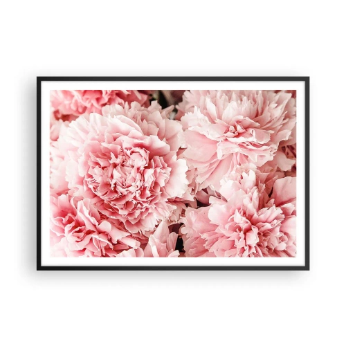 Affiche dans un cadre noir - Poster - Pivoines roses subtiles dans un décor délicat - 100x70cm - Rêve rose - Décoration murale moderne pour le salon et la chambre ARTTOR