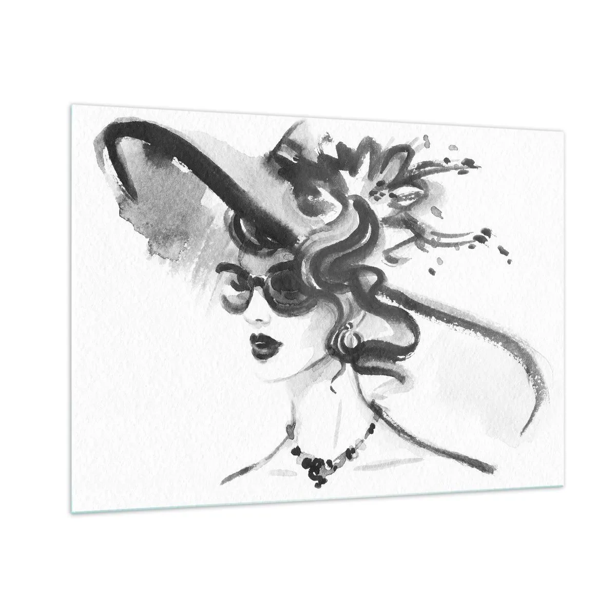 Impression sur verre - Image sur verre - Portrait en noir et blanc d'une femme portant un chapeau - 100x70cm - Une dame de caractère - Décoration murale moderne pour le salon et la chambre ARTTOR