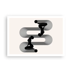 Affiche - Poster - Silhouettes noires avec des lignes géométriques sur fond clair - 100x70cm - Symétrie sensuelle - Décoration murale moderne pour le salon et la chambre ARTTOR