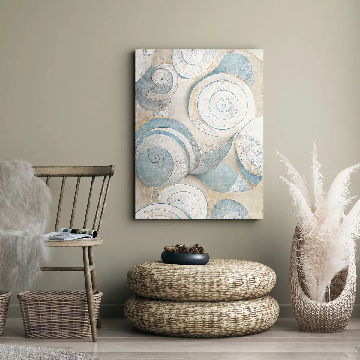 Impression sur toile - Image sur toile - Coquillages abstraits aux tons pastel - 70x100cm - Que cache la coque ? - Décoration murale moderne pour le salon et la chambre ARTTOR