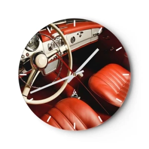 Horloge murale - Pendule murale - Intérieur de voiture classique avec sièges rouges - 30x30cm - Luxe de style vintage - Décoration murale moderne pour le salon, la cuisine et la chambre ARTTOR
