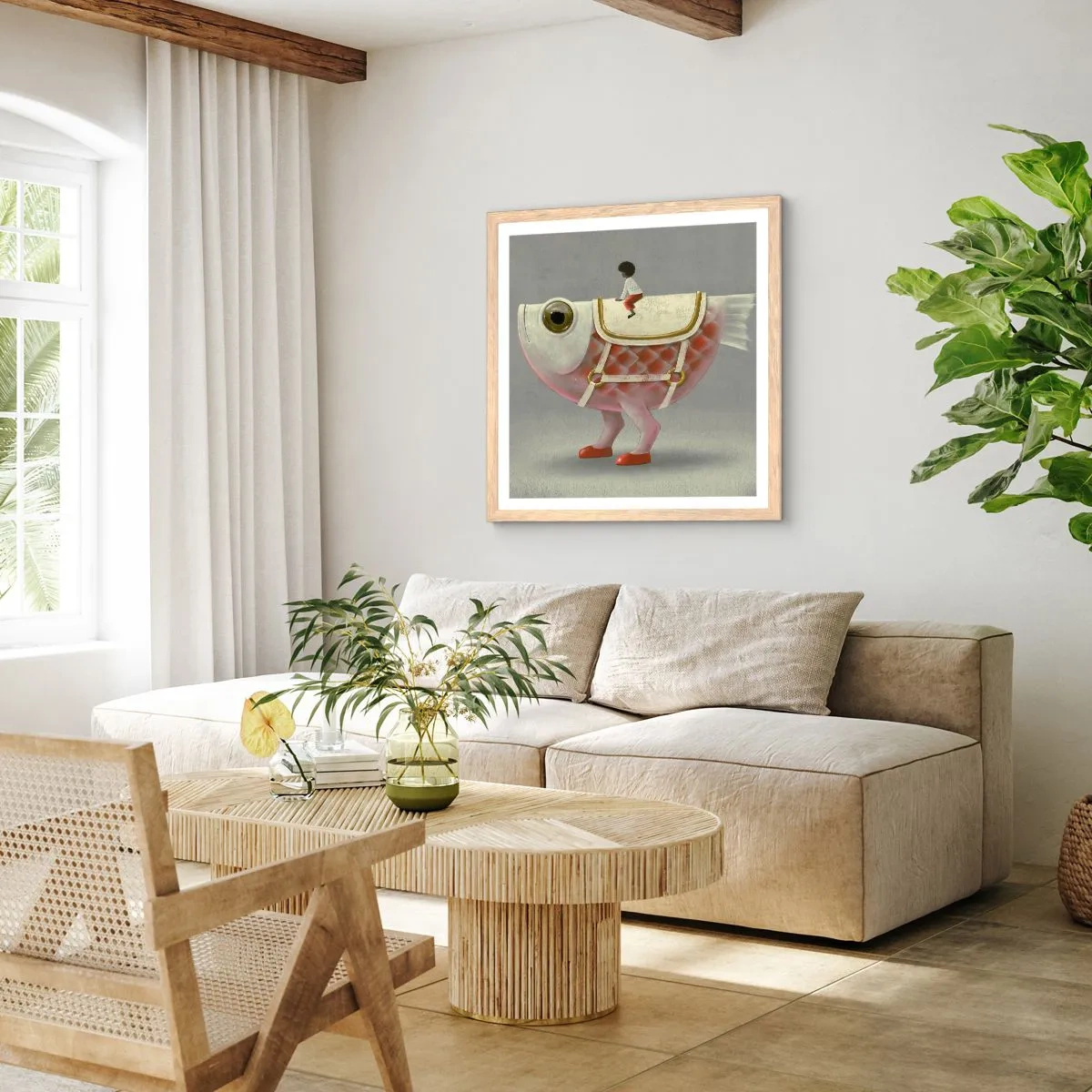 Affiche dans un chêne clair - Poster - Le cavalier poisson - 40x40 cm