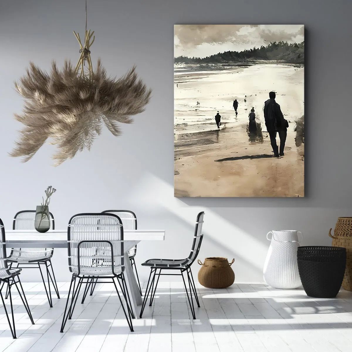 Impression sur toile - Image sur toile - Promeneurs sur la plage dans un paysage paisible - 70x100cm - Invoqué - Décoration murale moderne pour le salon et la chambre ARTTOR