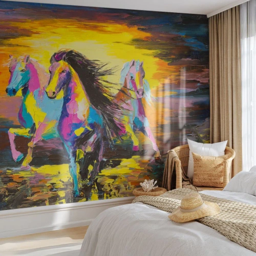 Papier Peint Photo Premium Canvas - Immergé dans l'arc-en-ciel - Animaux, Les chevaux, Liberté - 400x280 cm