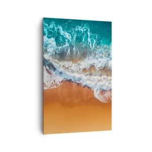 Impression sur toile - Image sur toile - Vue aérienne des vagues de l'océan s'écrasant sur le rivage - 80x120cm - Toujours ensemble - Décoration murale moderne pour le salon et la chambre ARTTOR