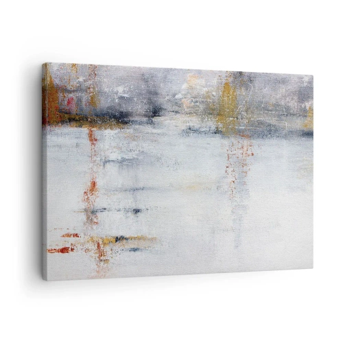 Impression sur toile - Image sur toile - Un paysage abstrait aux accents flous de gris et d'or. - 70x50cm - Derrière l'air un rideau - Décoration murale moderne pour le salon et la chambre ARTTOR