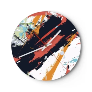 Horloge murale - Pendule murale - Motif abstrait avec des coups de pinceau colorés - 30x30cm - Composition dynamique - Décoration murale moderne pour le salon, la cuisine et la chambre ARTTOR