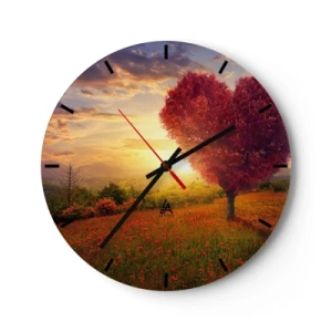 Horloge murale - Pendule murale - Paysage avec un arbre en forme de cœur rouge au coucher du soleil - 30x30cm - Touche le cœur - Décoration murale moderne pour le salon, la cuisine et la chambre ARTTOR