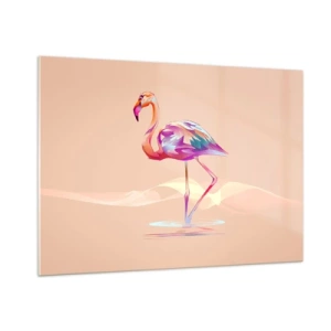Impression sur verre - Image sur verre - Flamant rose coloré sur fond pastel - 100x70cm - L'oiseau des bonnes émotions - Décoration murale moderne pour le salon et la chambre ARTTOR