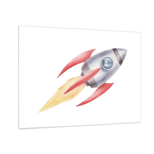 Impression sur verre - Image sur verre - Une fusée colorée volant dans l'espace - 70x50cm - Plus haut, plus vite, plus loin - Décoration murale moderne pour le salon et la chambre ARTTOR