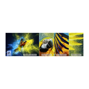 Échantillon de Papier Peint Premium Canvas - Dans la poussière bleue et dorée - Perroquet, Abstraction, Morceau - 100x30 cm