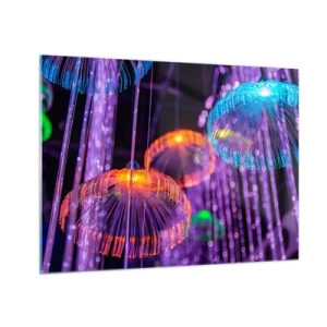 Impression sur verre - Image sur verre - Structures lumineuses colorées ressemblant à des méduses - 70x50cm - Fontaine lumineuse - Décoration murale moderne pour le salon et la chambre ARTTOR