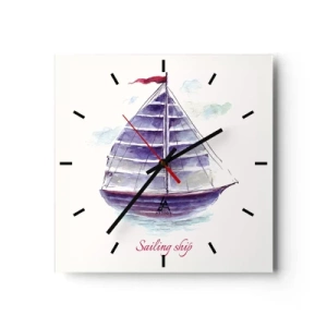 Horloge murale - Pendule murale - Une aquarelle représentant un voilier sur l'eau avec une inscription délicate - 30x30cm - Plein de voiles et d’eau calme - Décoration murale moderne pour le salon et la chambre ARTTOR