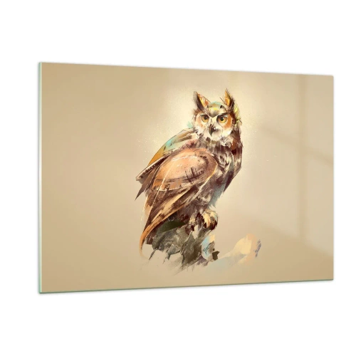 Impression sur verre - Image sur verre - Chouette abstraite avec peinture artistique - 120x80cm - Le hibou le plus intelligent - confirmera la forêt de chênes - Décoration murale moderne pour le salon et la chambre ARTTOR