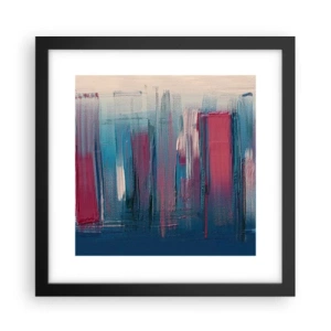 Affiche dans un cadre noir - Poster - Composition verticale en bleu et rouge - 30x30 cm