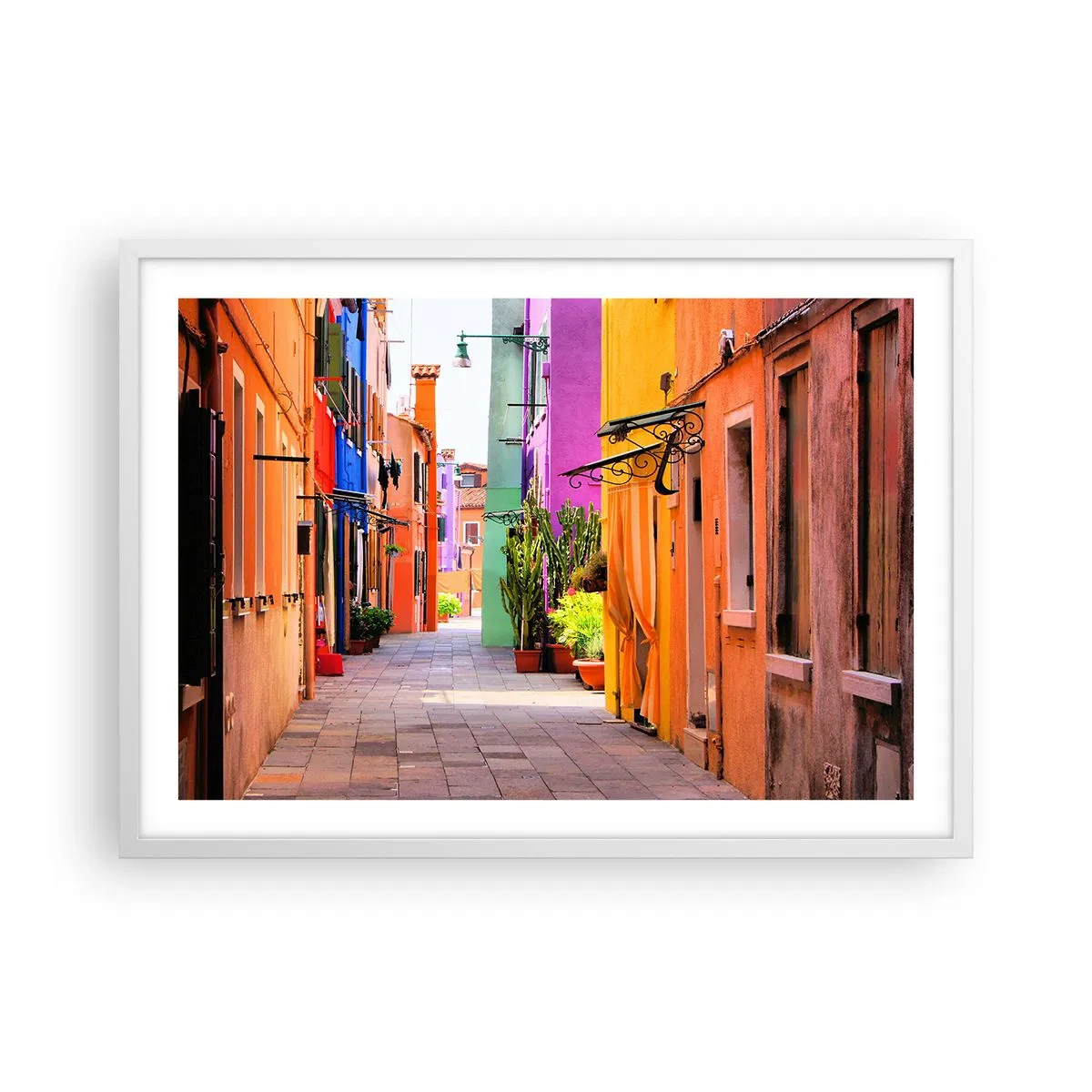 Affiche dans un cadre blanc - Poster - Allée arc-en-ciel - 70x50 cm