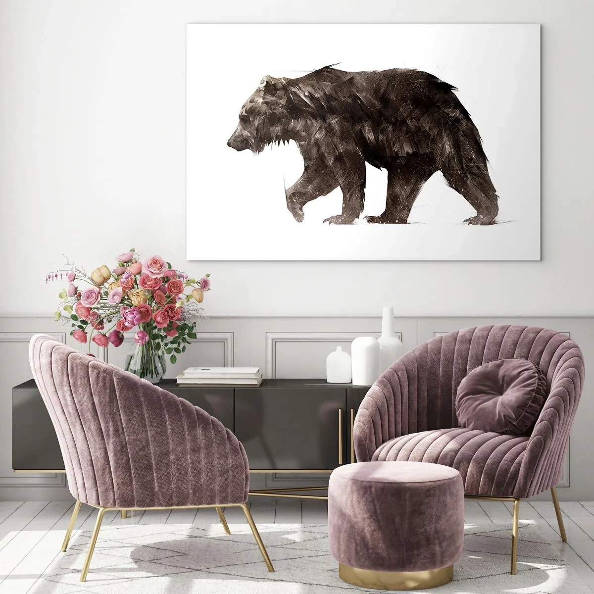 Impression sur verre - Image sur verre - Une représentation artistique d'un ours brun dans des tons de brun et de noir. - 70x50cm - Je porte toujours de la vraie fourrure ! - Décoration murale moderne pour le salon et la chambre ARTTOR