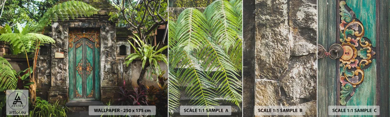Échantillon de Papier Peint Premium Canvas - Porte vers un monde exotique - Porte avec ornement, Architecture, Mystère - 100x30 cm