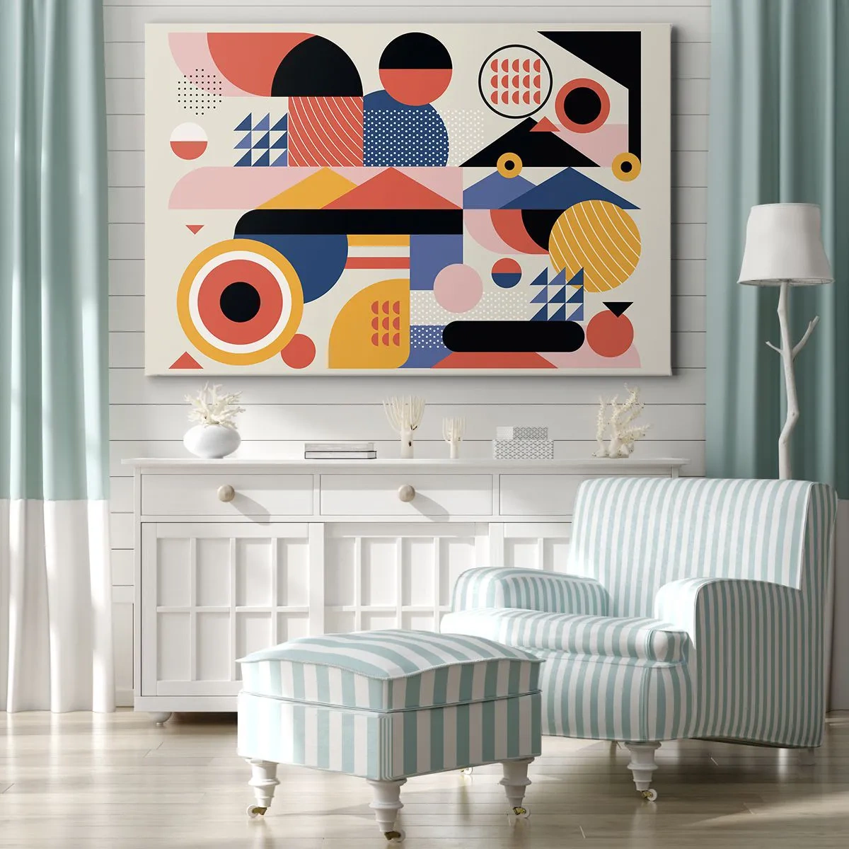 Impression sur toile - Image sur toile - Formes géométriques colorées dans un style rétro - 70x50cm - Composition : jouer - Décoration murale moderne pour le salon et la chambre ARTTOR
