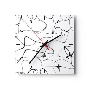 Horloge murale - Pendule murale - Lignes noires abstraites sur fond blanc dans un style minimaliste - 30x30cm - Le chemin de la vie, les voies du hasard - Décoration murale moderne pour le salon et la chambre ARTTOR