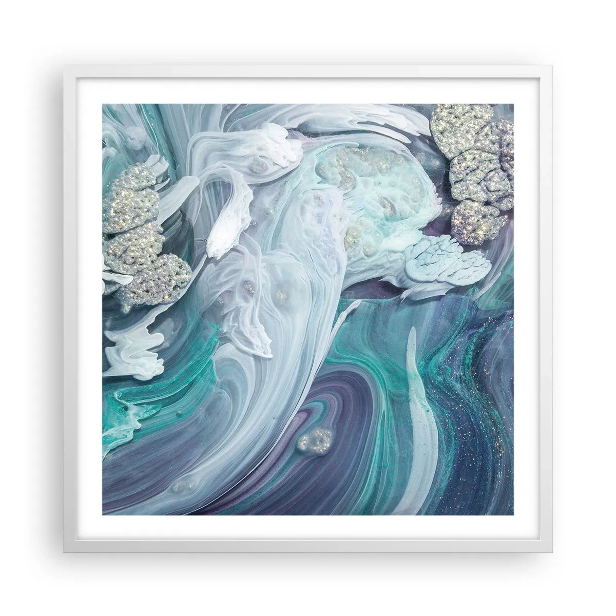 Affiche dans un cadre blanc - Poster - Courants bleus - 60x60 cm