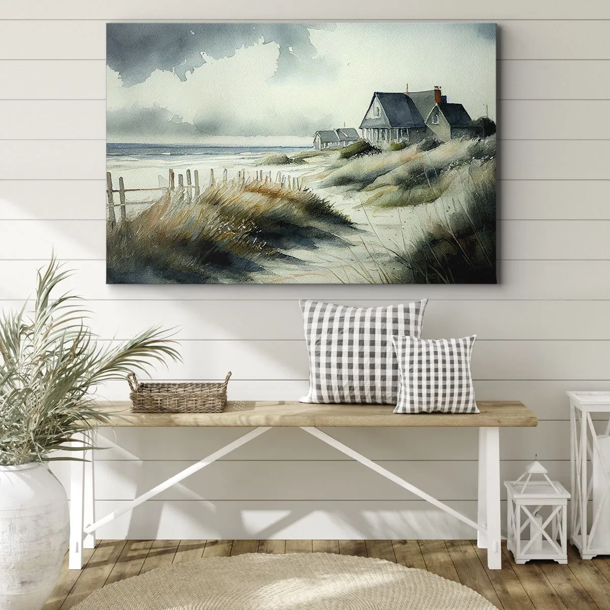 Impression sur toile - Image sur toile - Une maison de bord de mer entourée d'herbe et surplombant la mer - 100x70cm - Loin de l'agitation - Décoration murale moderne pour le salon et la chambre ARTTOR