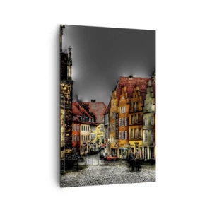 Impression sur toile - Image sur toile - Maisons colorées dans une rue pavée de la ville historique - 80x120cm - La seule chose qui manque est un carrosse enchantée - Décoration murale moderne pour le salon et la chambre ARTTOR