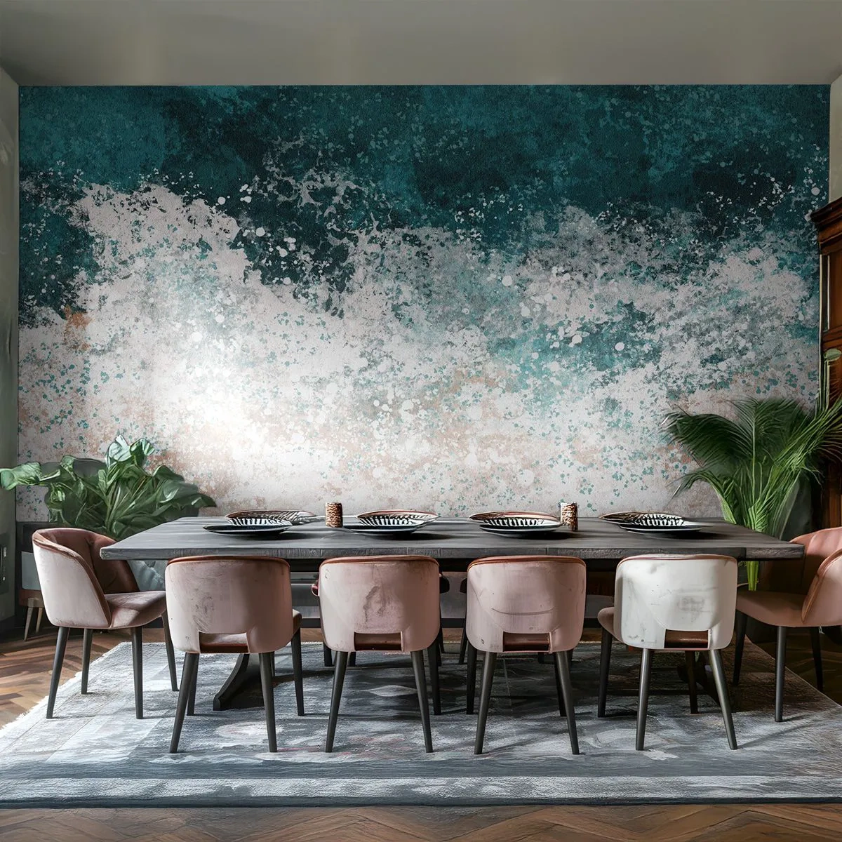 Papier Peint Photo Premium Canvas - Vague de mer abstraite dans des tons turquoise et beige - 100x70cm - Histoires de la mer - Décoration murale moderne pour le salon et la chambre ARTTOR