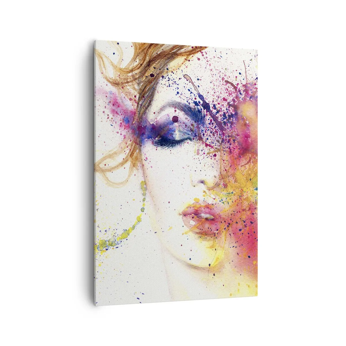 Impression sur toile - Image sur toile - Un portrait artistique d'une femme aux couleurs aquarelles expressives. - 70x100cm - Vertiges arc-en-ciel - Décoration murale moderne pour le salon et la chambre ARTTOR