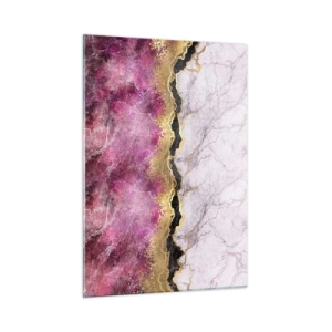 Impression sur verre - Image sur verre - Composition abstraite en marbre avec des accents dorés et violets - 50x70cm - À la frontière - Décoration murale moderne pour le salon et la chambre ARTTOR