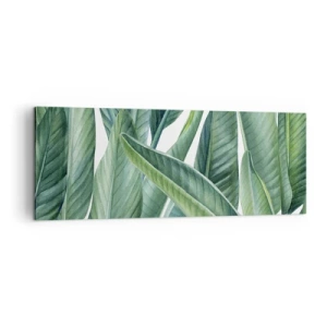 Impression sur toile - Image sur toile - Feuilles vertes dans un style botanique minimaliste - 140x50cm - La nature face à elle-même - Décoration murale moderne pour le salon et la chambre ARTTOR