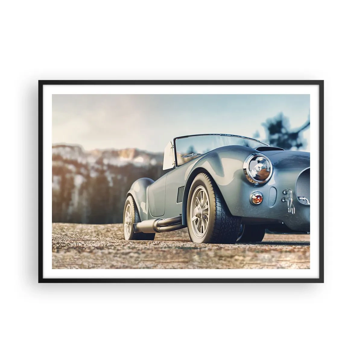 Affiche dans un cadre noir - Poster - Voiture décapotable classique dans un cadre pittoresque - 100x70cm - Ce qui compte c'est le style - Décoration murale moderne pour le salon et la chambre ARTTOR