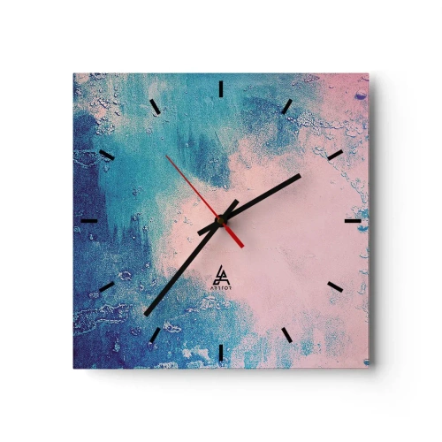 Horloge murale - Pendule murale - Texture abstraite dans les tons de rose et de bleu - 30x30cm - Etreintes bleues - Décoration murale moderne pour le salon et la chambre ARTTOR
