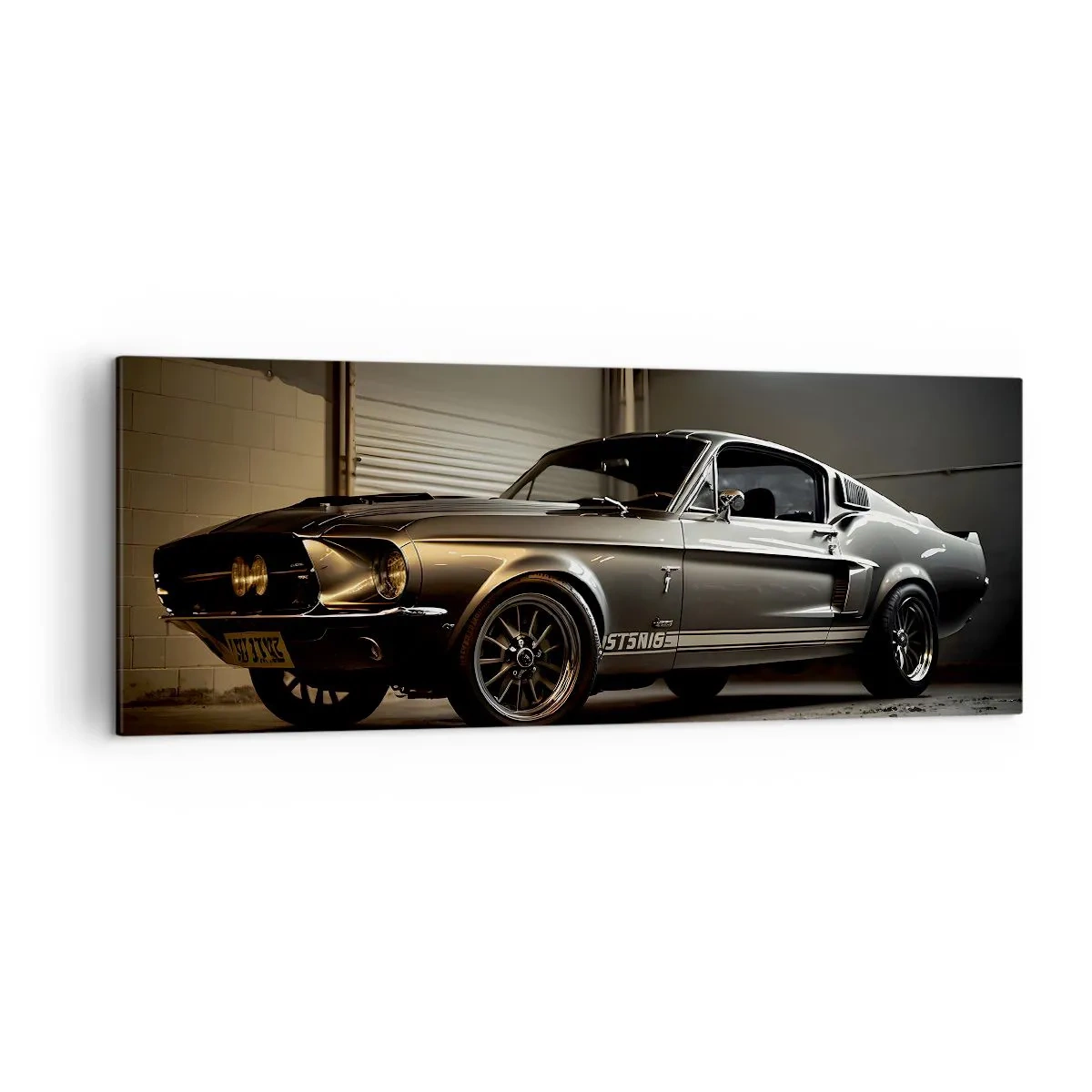 Impression sur toile - Image sur toile - Voiture classique dans un garage rétro - 140x50cm - Retour dans le passé - Décoration murale moderne pour le salon et la chambre ARTTOR