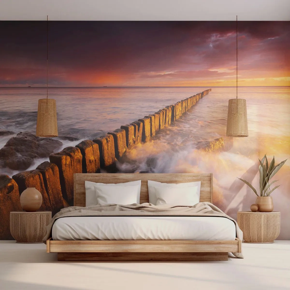 Papier Peint Photo Premium Canvas - La douceur des vagues - Paysage, Coucher de soleil, mer Baltique - 450x315 cm