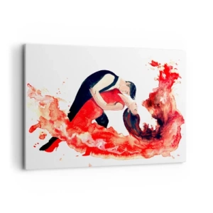 Impression sur toile - Image sur toile - Une aquarelle dynamique d'un couple dansant aux couleurs rouges. - 100x70cm - Tango - une vague sensuelle - Décoration murale moderne pour le salon et la chambre ARTTOR