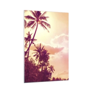 Impression sur verre - Image sur verre - Palmiers illuminés par le soleil couchant dans un ciel tropical - 70x100cm - Tu dois choisir - Décoration murale moderne pour le salon et la chambre ARTTOR