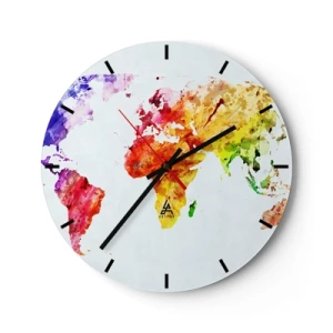 Horloge murale - Pendule murale - Carte du monde à l'aquarelle aux couleurs vives - 30x30cm - Toutes les couleurs du monde - Décoration murale moderne pour le salon, la cuisine et la chambre ARTTOR