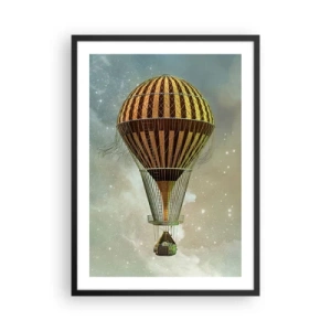 Affiche dans un cadre noir - Poster - Un ballon doré flottant dans l'espace - 50x70cm - Vols pionniers - Décoration murale moderne pour le salon et la chambre ARTTOR