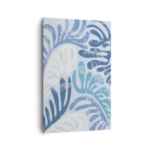 Impression sur toile - Image sur toile - Formes abstraites dans des tons de bleu sur fond blanc - 80x120cm - Fougères bleues - Décoration murale moderne pour le salon et la chambre ARTTOR