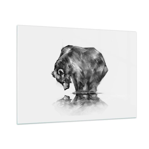 Impression sur verre - Image sur verre - Graphique d'un ours penché sur la surface de l'eau - 100x70cm - Ravi de rencontrer quelqu'un de proche - Décoration murale moderne pour le salon et la chambre ARTTOR